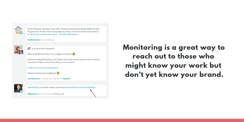 Monitoring is a great way to reach out to those who might know your work but don’t yet know your brand.